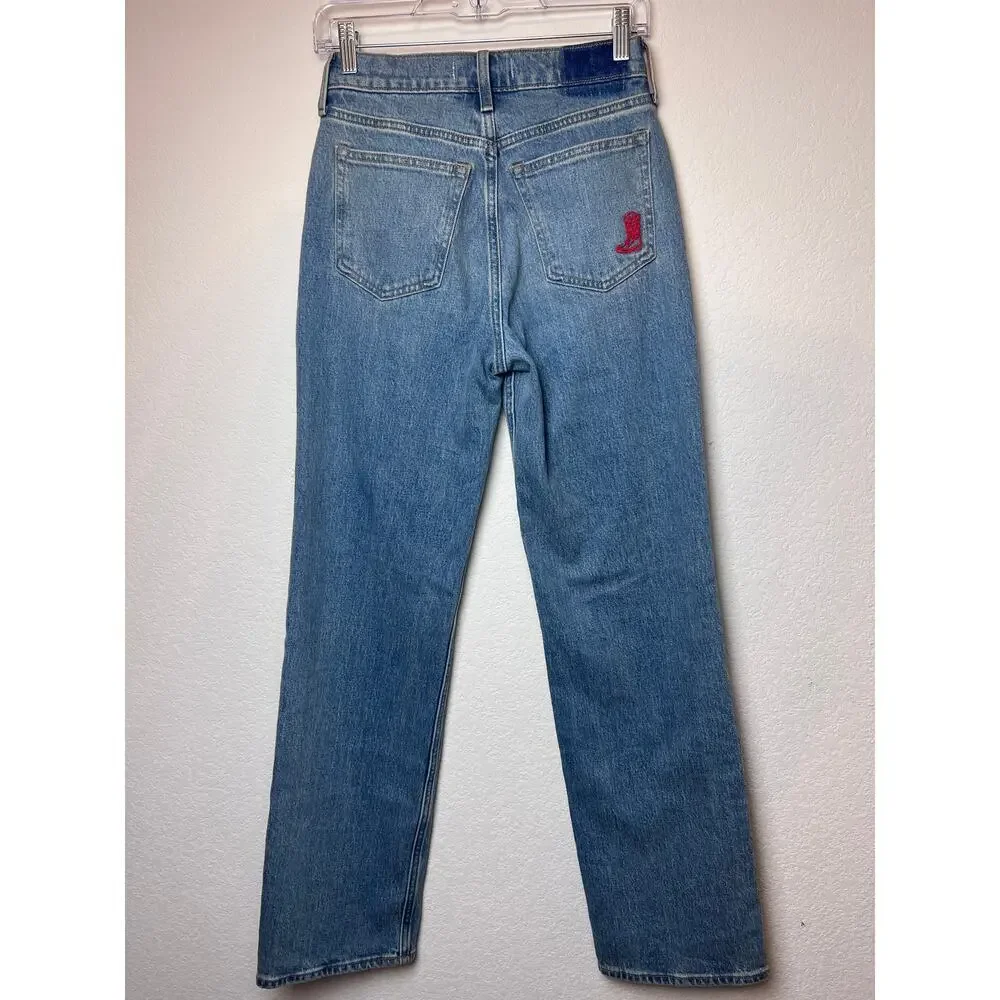 A&F High Rise 90's Relaxed Cowboy Embroidered Jeans 25 - Picture 3 of 9